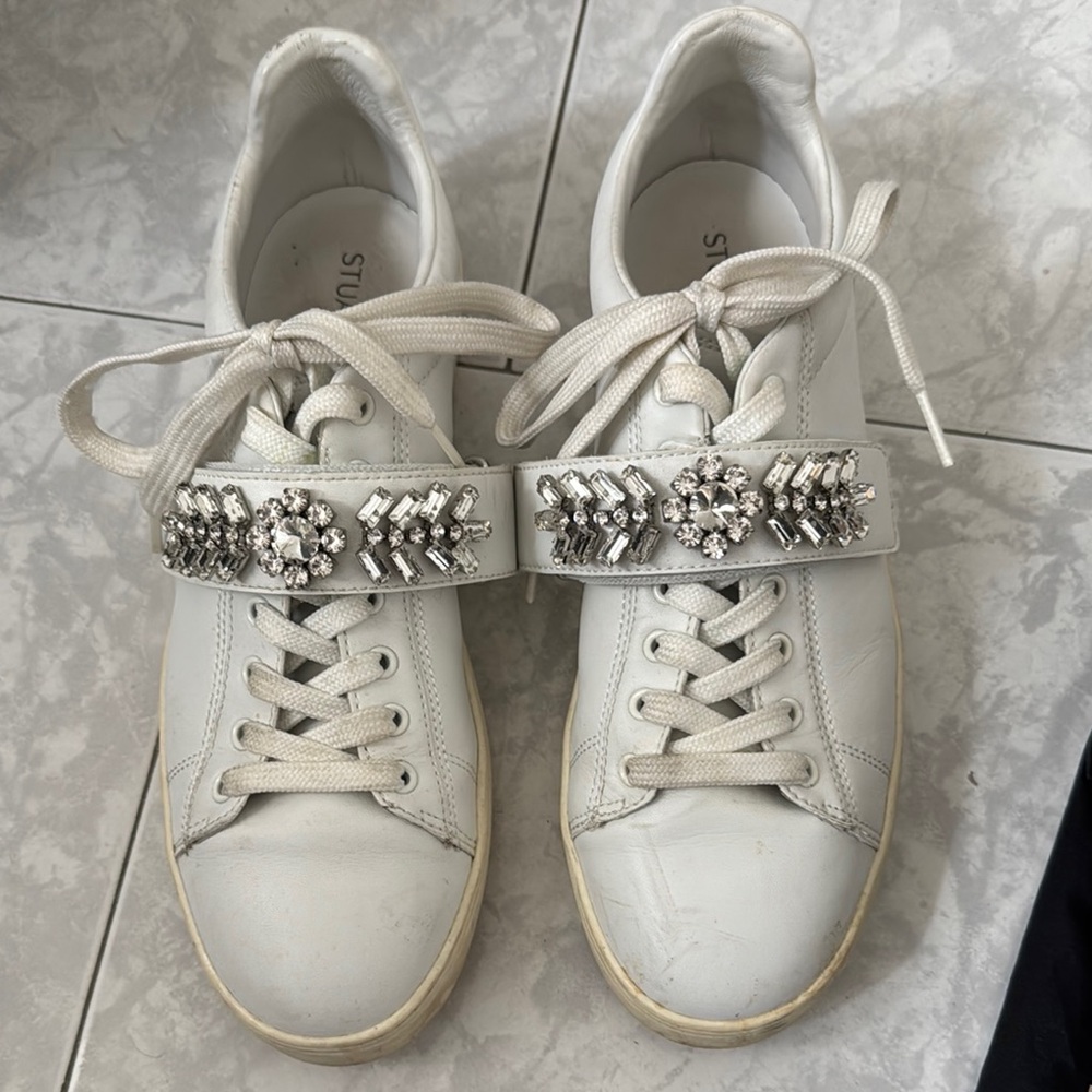 Stylish White Women's Sneakers with Embellishments